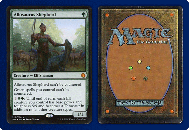 Example card (Magic: The Gathering) in Played condition: front and back show heavy signs of use with strongly lightened edges, clearly rounded corners, and visible wear on the surface.